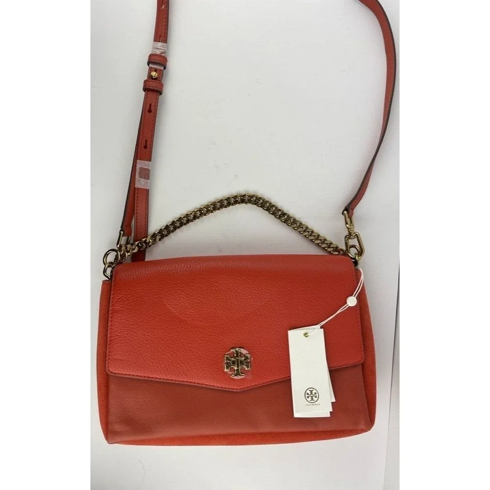 Tory Burch Kira Orange Mixed Material Double Strap Crossbody‎ Shoulder Bag NWT